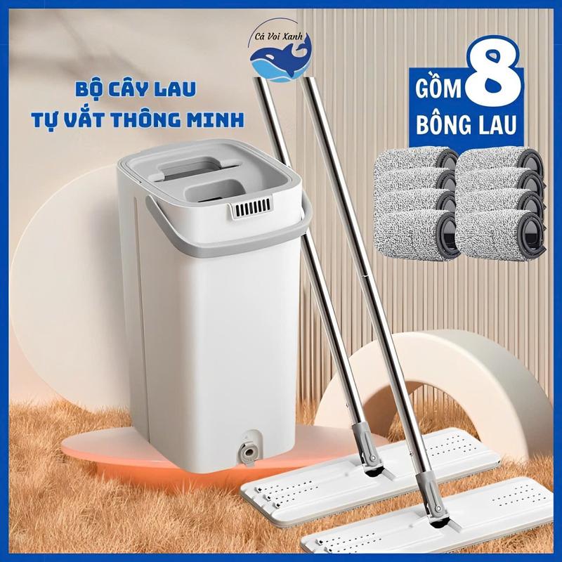 Bộ lau nhà tách nước, bộ chổi lau nhà KÈM 8 BÔNG LAU, THÙNG NHỰA PP CAO CẤP Lau Sàn Cây Lau Nhà