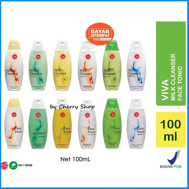 [100ML] [BPOM] VIVA Milk Cleanser dan Face Tonic 100ml | AIR MAWAR VIVA | LEMON | CUCUMBER TIMUN | SPIRULINA | BENGKOANG | GREEN TEA TEH HIJAU | ASTRIGENT 0