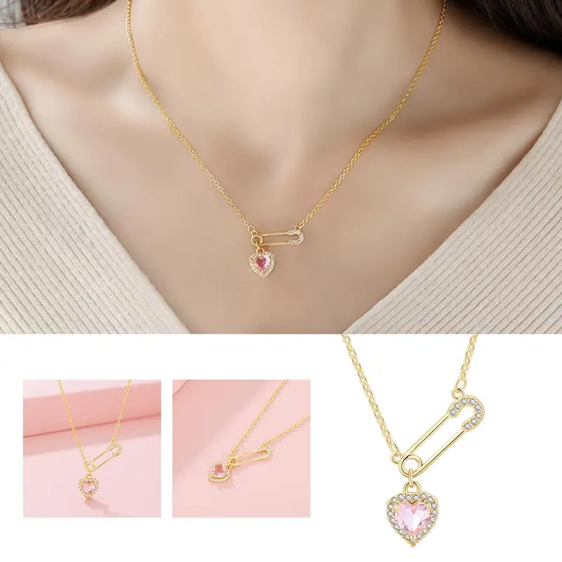 Vòng Cổ Mặt Dây Chuyền Trái Tim, Ghim An Toàn Cho Nữ, Thời Trang, Cá Tính, Vòng Cổ Ghim Sang Trọng, Nhẹ, M2E8 2
