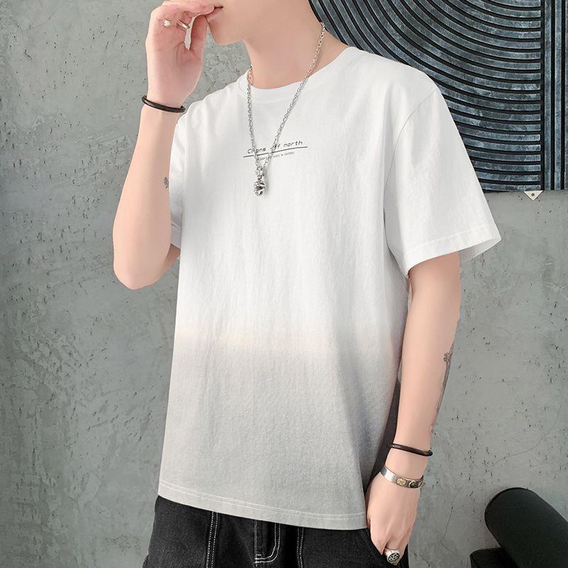 Áo Thun Nam Ngắn Tay Màu Gradient Bộ Sưu Tập Mùa Hè Mới 2023, Áo Thun Hợp Xu hướng Tay Lửng Thanh Niên Quần Áo Hàng Đầu, Bộ 1 / 2 Mảnh, Thích Hợp Cho Nam, [Bộ Sưu Tập 2339] 2