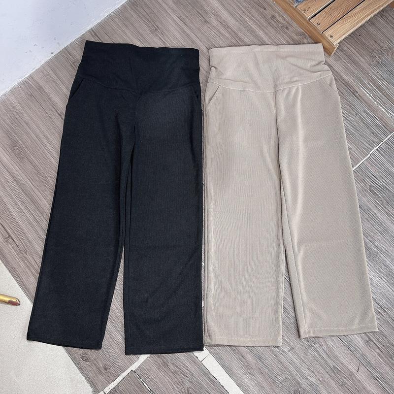  Quần bầu dáng xuông chất nỉ tăm co giãn có đáp bụng và chun điều chỉnh Váy Bầu Đầm Bầu 