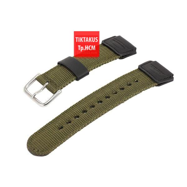 Dây đồng hồ vải dù màu xanh lá cho Casio worldtime AE-1200whd AE-1200WH-1BVDF G-shock DW5600 Casio F91w da bò thật handmade tại Việt Nam 18mm