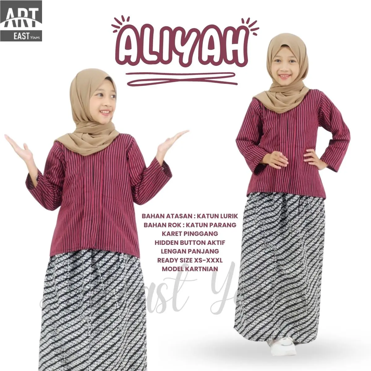 ALIYAH Pakaian Anak Perempuan Model Setelan Kartinian Lurik Mix Parang Baju Seragam Sekolah Terbaru