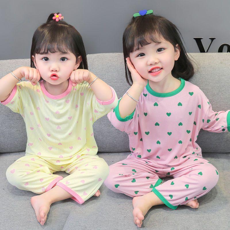 Product Introduction of 2025 Girls' Pajamas Summer Thin Baby Girls' Comfortable Breathable Ice Silk Home Wear Suit Children's Split Air Conditioning Clothes Sets 1
