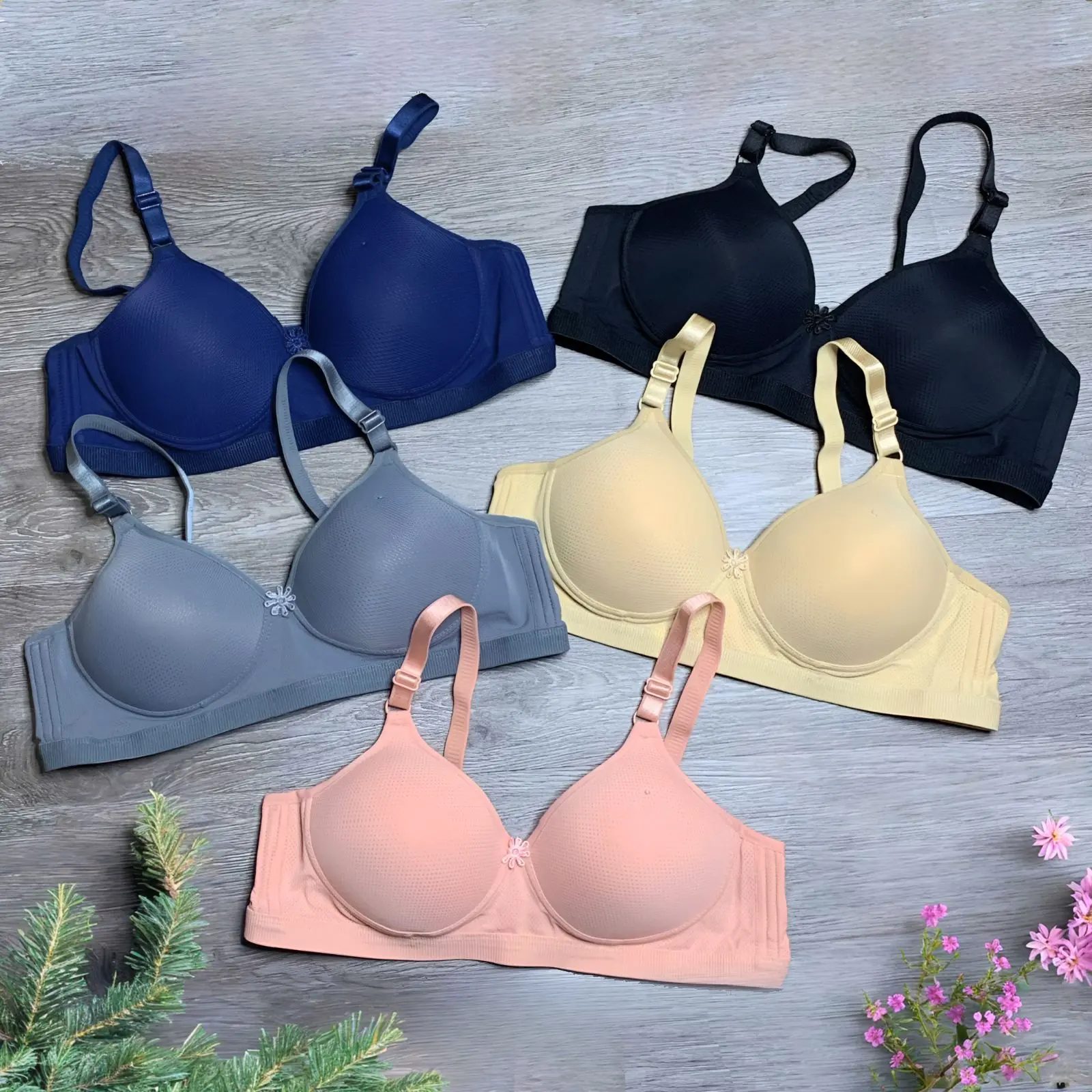 (PAKET HEMAT 5 PCS) BRA MISSLILY / TWINERRY / HANABRA / GUINI PORI POLOS 005 CUP SEDANG 36-42 36 38 40 42 B murah busa bh wanita tipis 5 pcs Nyaman