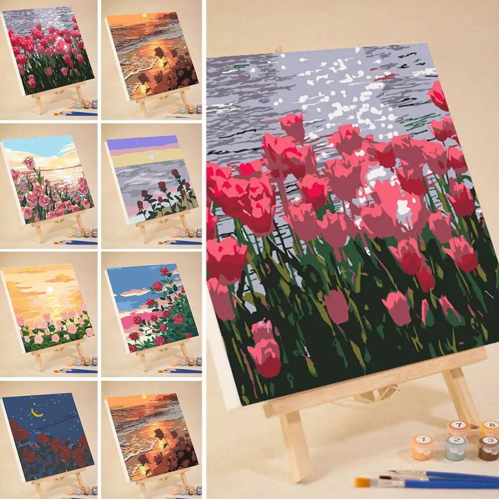 20x20cm Paint By Number Framed Canvas Paints Set DIY Oil Painting Art Craft Kit Kids Children Early Education Toy Gift