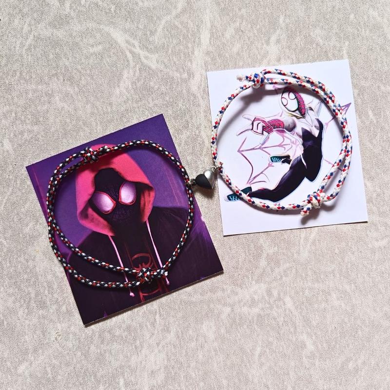 Gelang Couple Bracelet Miles Morales and Gwen Stacy Spider Verse Pink Blue Black Red Kekinian Spiderman Magnet Love Female Male Metal Coating Free Sticker Birthday 6