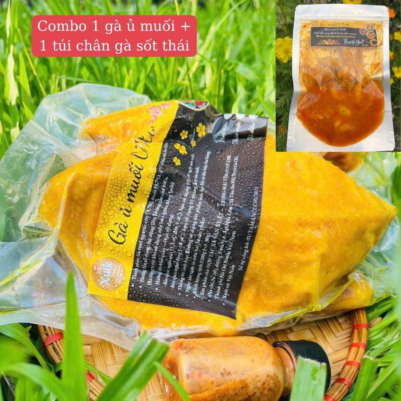Combo - 1 Gà ta Củ Chi ủ muối nguyên con + 1 túi gà tươi rút xương sốt thái (kèm rau chua và nước chấm) 1