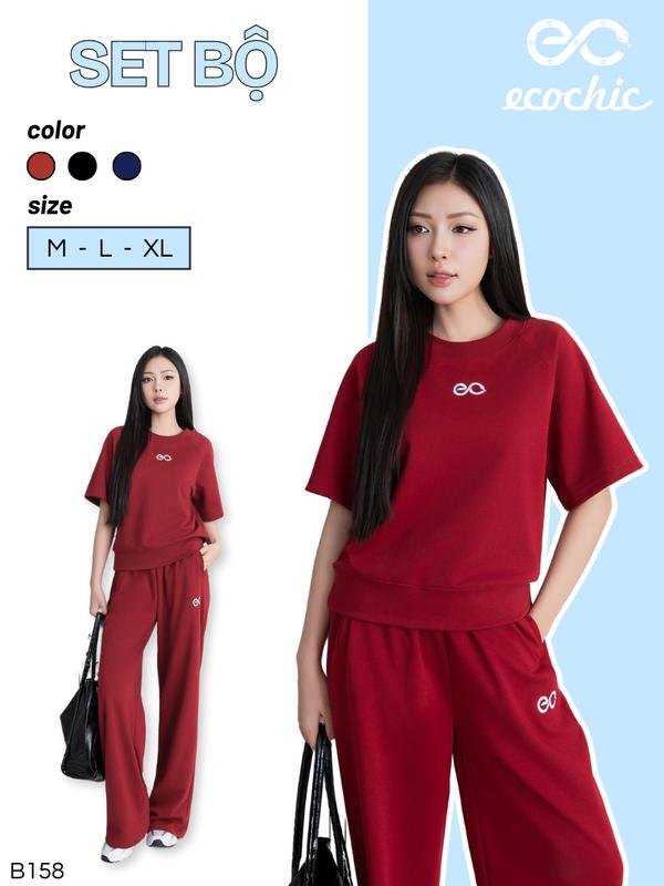 Set Bộ ECOCHIC NEW LOGO Áo Cổ Cao Kéo Khóa Quần Dài Cạp Cao Phối Logo EC Cao Cấp Chính Hãng ECC ON THE GO B158