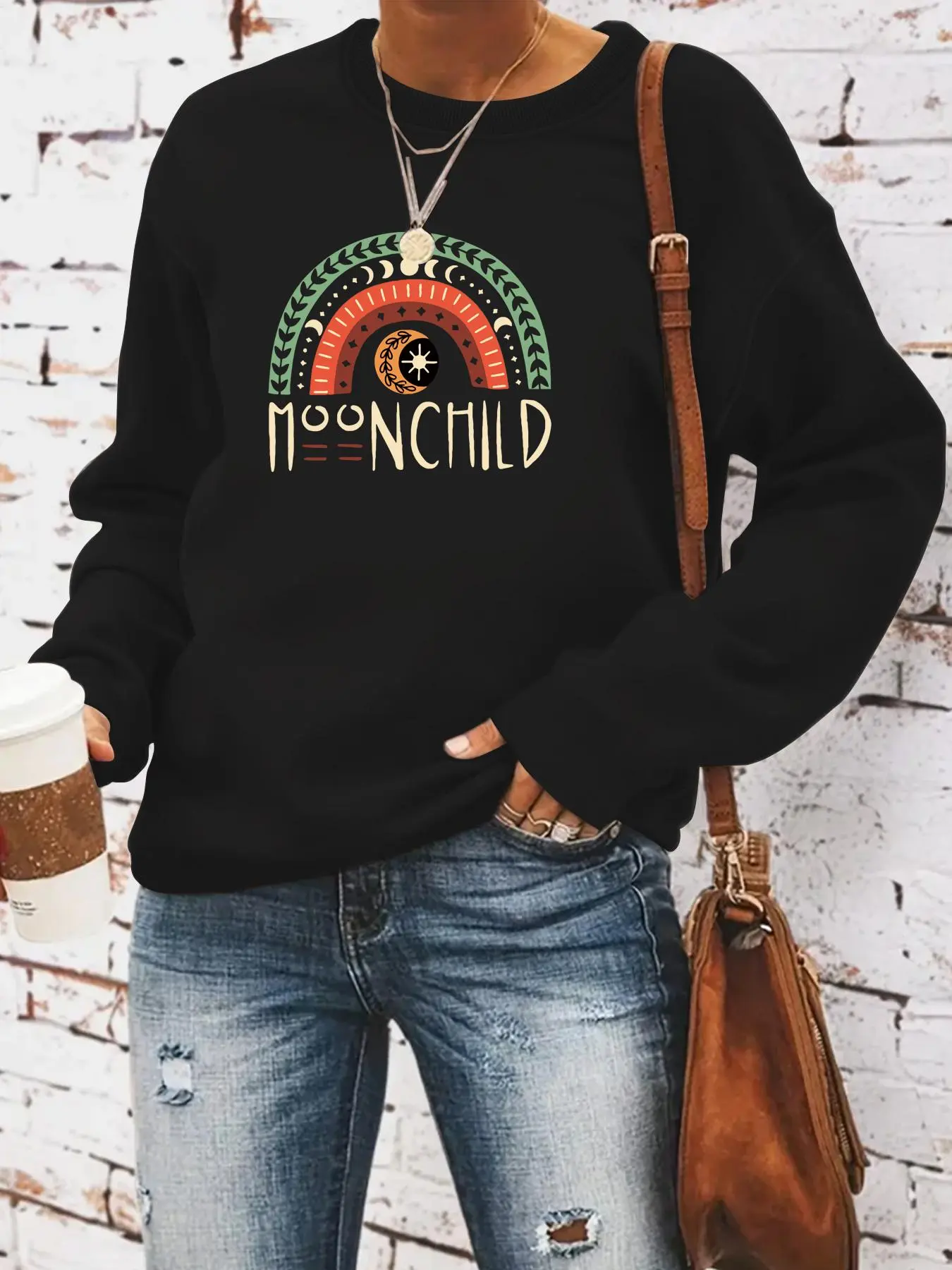 Women's Vintage Graphic Print Crew Neck Sweatshirt, Casual Long Sleeve Pullover, Women's Spring & Fall Clothes