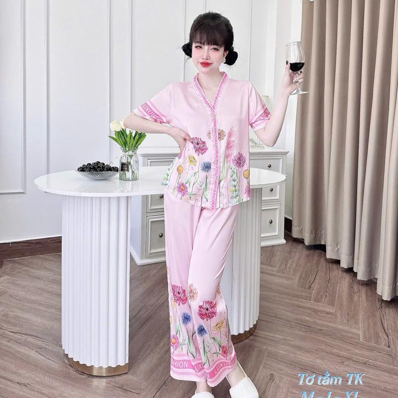 Đồ bộ nữ pijama lụa cao cấp mềm mịn, set đồ ngủ thiết kế họa tiết sang xinh FLORA 6
