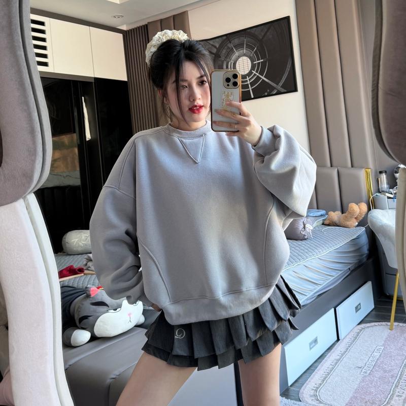 Áo sweater nỉ tàu l1 basic cổ tròn trơn from boxy dễ mặc Menswear Hoodie Top