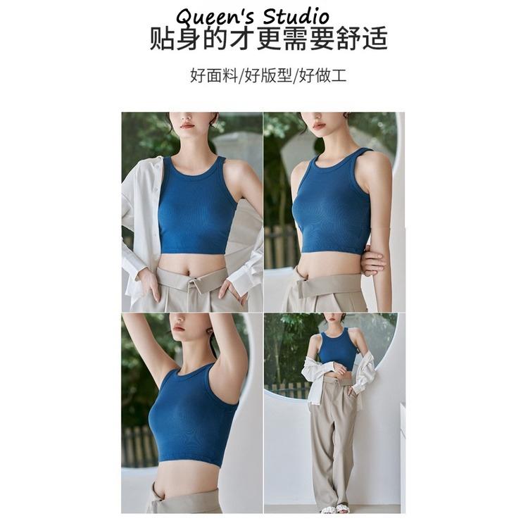 Áo Crop Top Cổ Điển Cổ Tròn, Ngắn, Dành Cho Nữ, Có Đệm Ngực, Áo Vest Mỏng, Thích Hợp Tập Thể Dục Và Yoga, Không Tay, Chất Lượng Cao, Áo, Queen 'S Studio Sport Tập Yoga 7