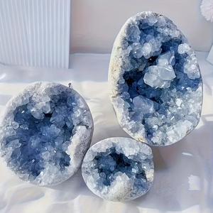 Celestite Crystal Cluster, 1 Count Natural Crystal Stone, Healing Crystal Stone, Home Decor, Desktop Ornament, Energy Crystal, Suitable for Aquarium Decoration