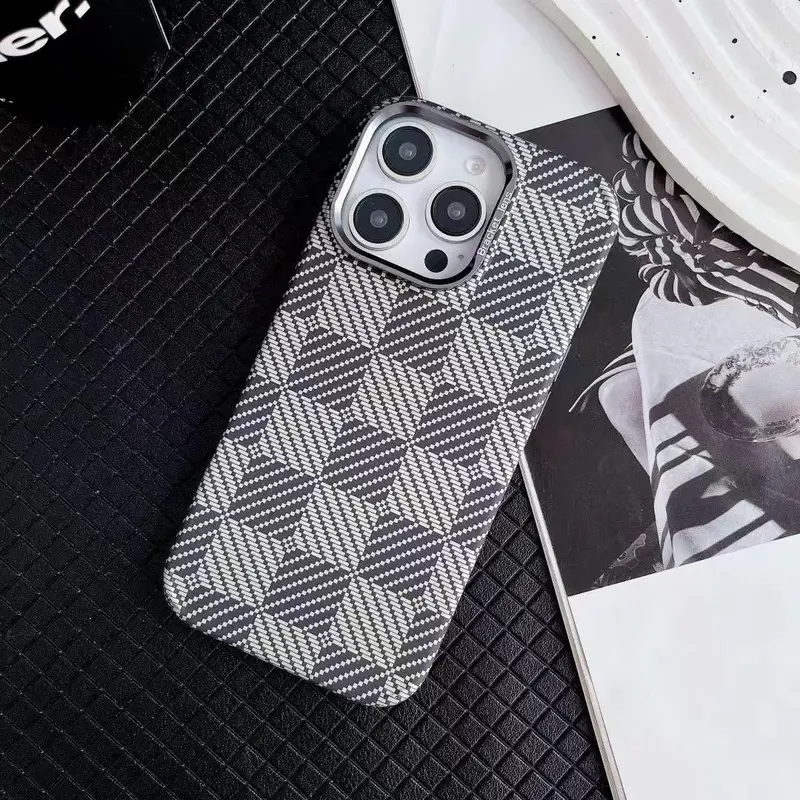 Magnetic Phone Case with Lens Holder Support Wireless Charging, 1 Count Faux Leather Phone Case, Phone Accessories for iPhone 16 15 14 13 12 Pro Max, Cover, Protector, Protective, Checkerboard 6