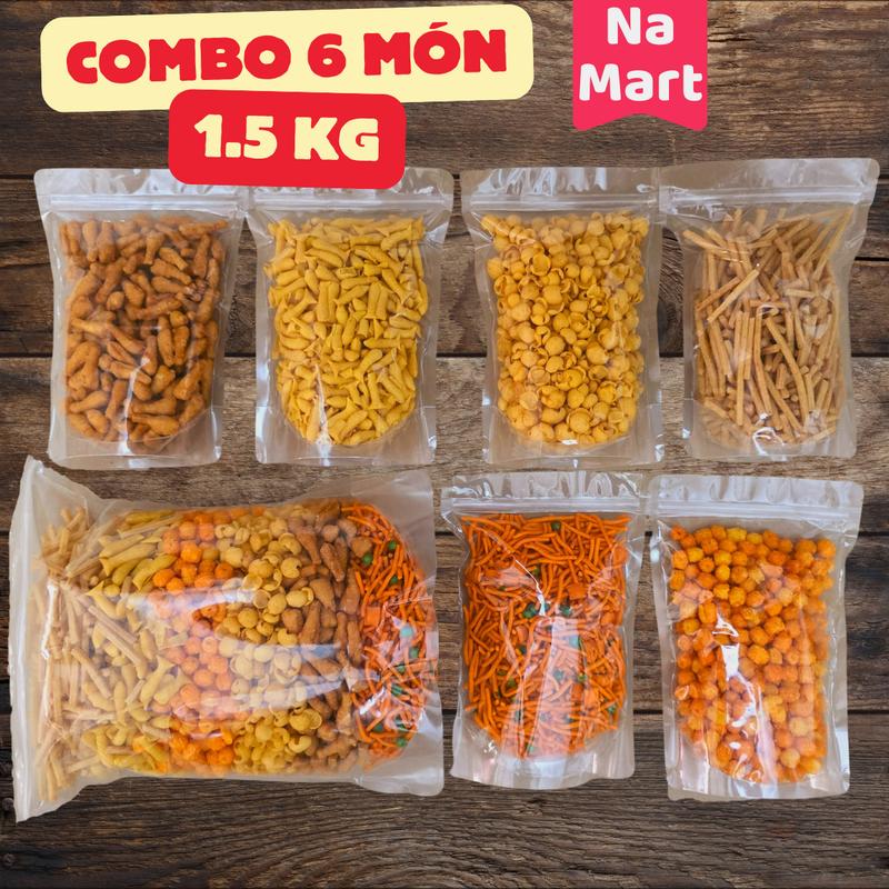 Combo 6 món 1.5kg (Miễn Phí Vận Chuyển) Xương Chó 200g - Nui Chiên Bơ 250g - Tăm Que Ngó Sen 250g - Tăm Đậu Hà Lan 350g - Bim Cá 150g - Đùi Gà Cay Giòn 350g Food Ăn Vặt Snack