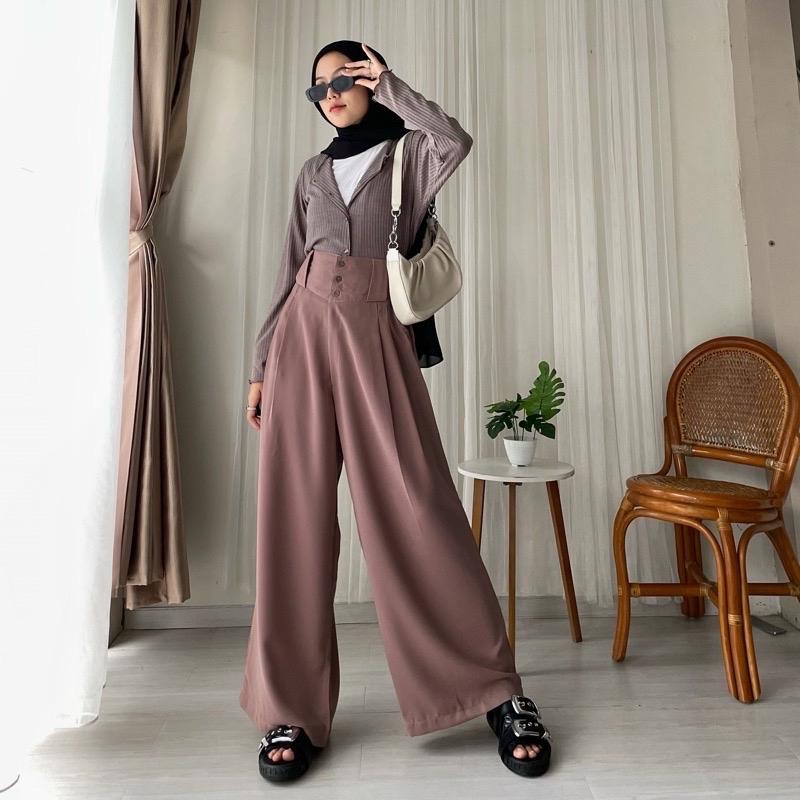 Celana Highwaist Pants flowly ( vintage dark academia ) 0
