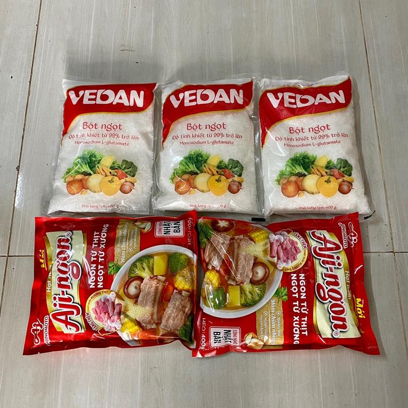   TO VỪA   3 GÓI BỘT NGỌT VEDAN 400G HẠT TO VỪA LM + 2 GÓI NÊM 400G AJINGON THƯỜNG DÙNG TRONG GÓC BẾP GIA ĐÌNH Tự Nhiên Ăn ngon Đậm vị An toàn Gia vị 