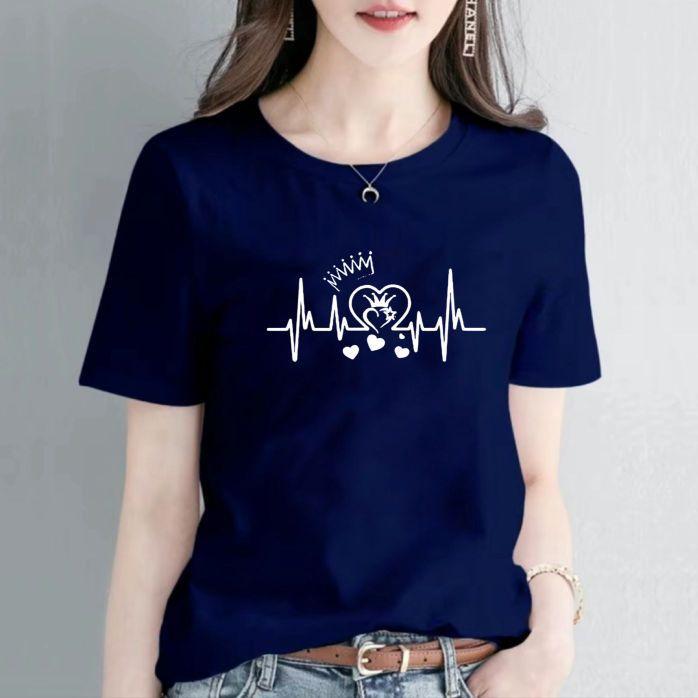 Kaos Oblong Wanita||Sablon DTF Berkualitas||Atasan Distro Baju Lengan Pendek||Motif Detak Mahkota Simple||Ukuran M,L,XL,XXL,||Kaos Fashion Santai.