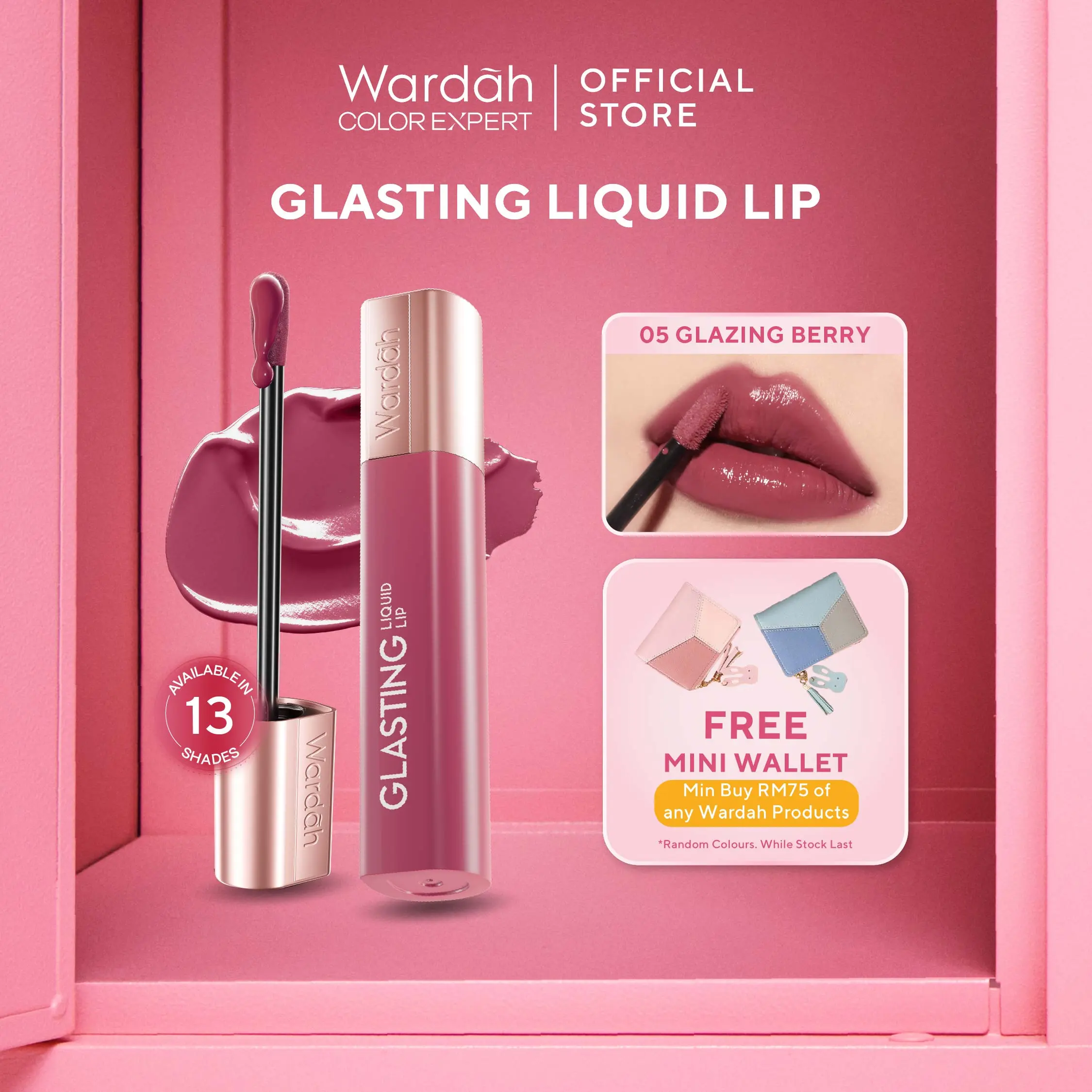 Wardah Glasting Liquid Lip - Hi-Pigmented Colour & Plump Glass, Transferproof, Lightweight, Non Sticky