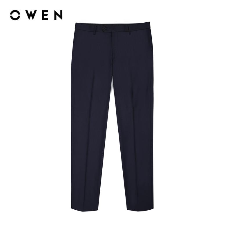  OWEN - Quần tây Nam Slim Fit QS231727 màu Navy chất liệu TR Spandex   Hoạ tiết Kẻ nhỏ Menswear 