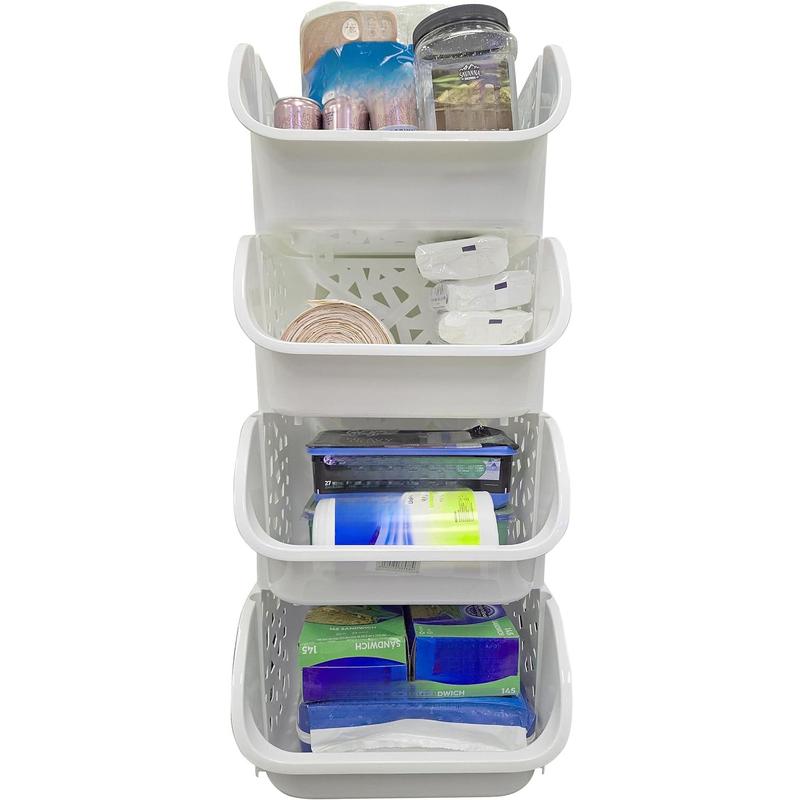 Plastic Stackable Storage Bins for Pantry White - 4-Pack Stackable ...