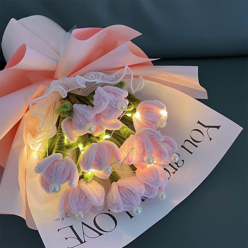 Set vật liệu tự làm hoa bó hoa tulip bằng kẽm nhung - S0085 làm quà tặng mẫu có đèn LED