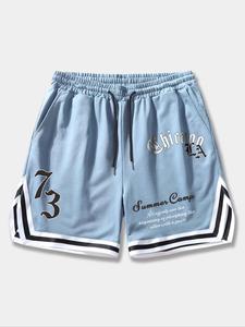 Shorts de atletismo para hombre con estampado de letras y números, bolsillo, holgados, casuales, cómodos y transpirables para el verano, prendas inferiores para uso diario