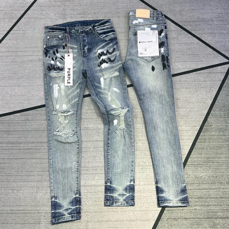 Quần jean purple xanh rách gối 4 cúc nam nữ