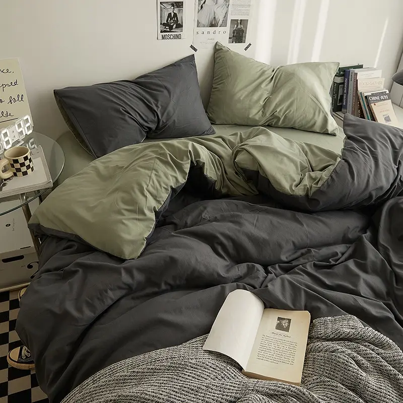 Cadar Queen Bedsheet Fitted Comforter Cover Bedding Set Gray Green Quilt Cover Set Bed Sheet King Super Single Besheets
