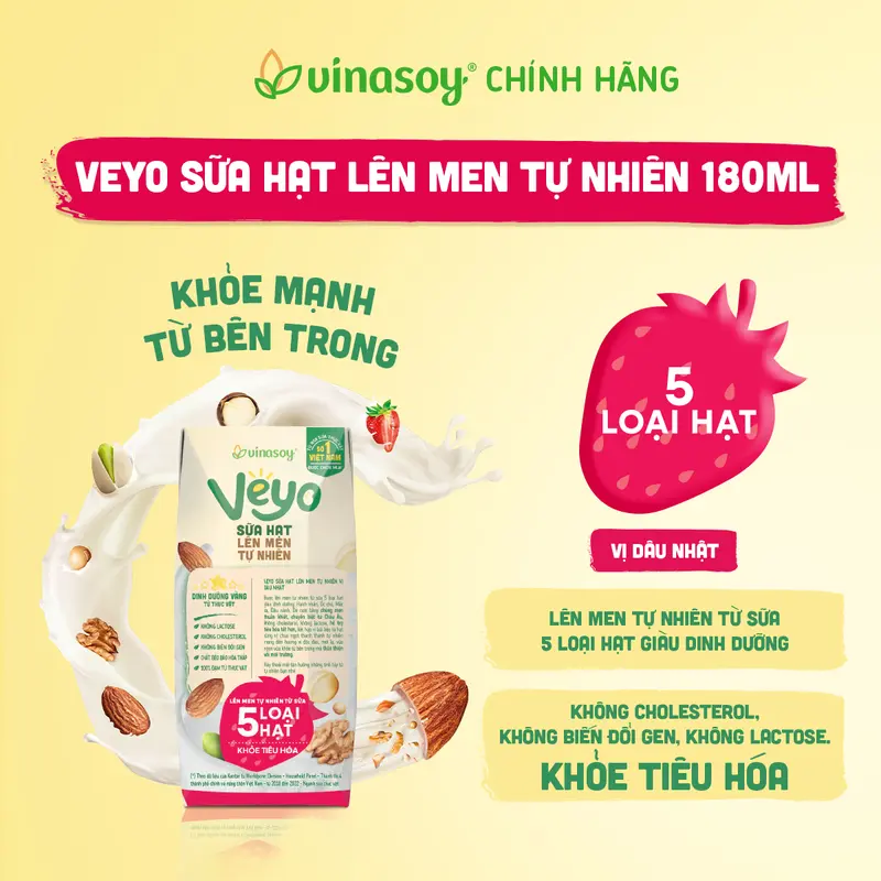 Thùng Veyo Sữa hạt lên men tự nhiên Vị Dâu Nhật (30hộp x 180ml) 2