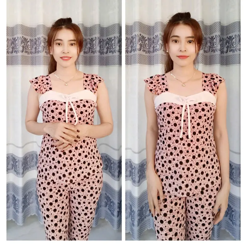 Mã 004 thun aty tơ đồ bộ thiết kế vải đẹp, quần dài ống ôm, áo tay cánh tiên phối màu Nữ Women 2