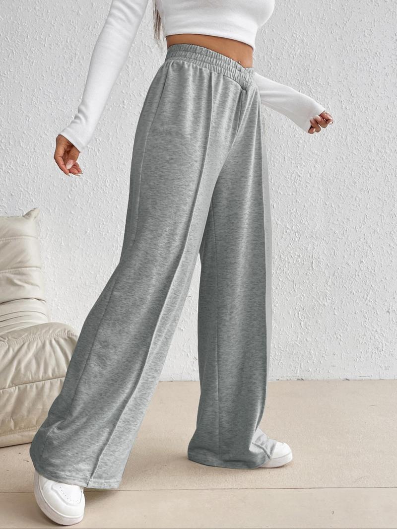 Product Introduction of Women's Solid Color Elastic Waist Wide Leg Sweatpants, Chic Casual Comfy Trousers for Daily Wear, Ladies Bottoms for All Seasons, Baggy Pants 5