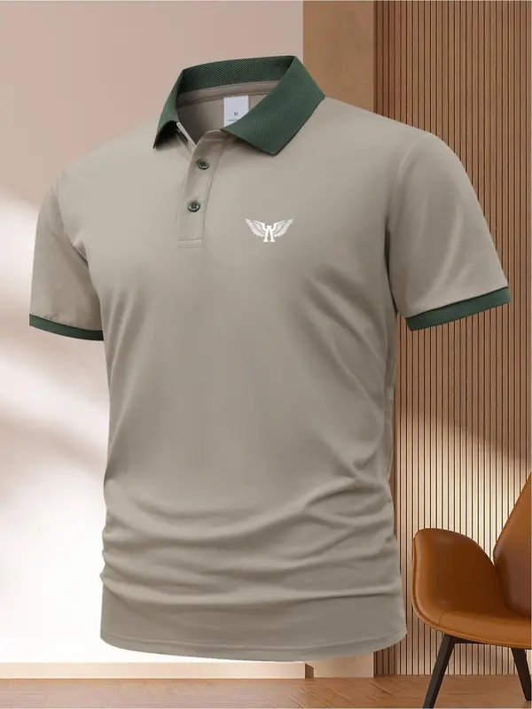 Men's Wing Print Polo Shirt, Regular Fit Casual Short Sleeve Collared Top for Summer, Fashion Men's Clothes for Daily Wear 3