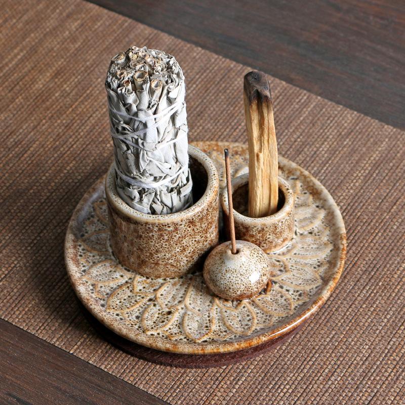 Product Introduction of Atmosphere Creator Export Nordic Style Ceramic Aromatherapy Candle Holder Black Sacred Wood Burning Plate Ceramic Base Wax Holder 15