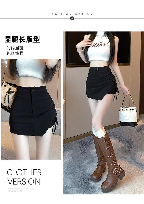 Product Introduction of Summer Large Size Irregular Skirt High Waist Lace-up Black Women's Skirt A- line Hip Slimming Pantskirt Womenswear Bottom Lingerie Comfort 7