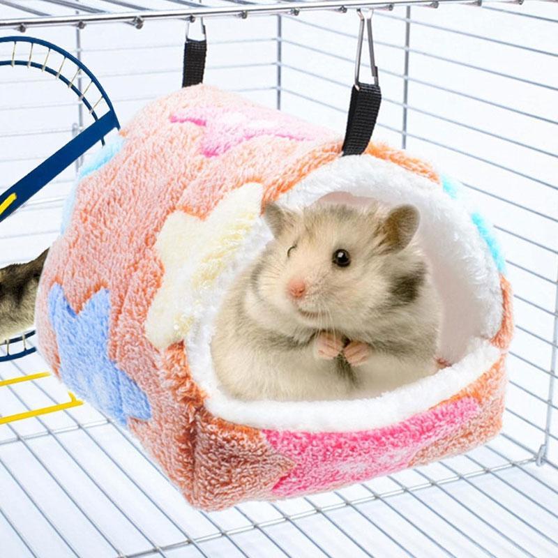 Cute Heart Print Hamster Sleeping Bed with Hooks Design, Hanging Soft ...