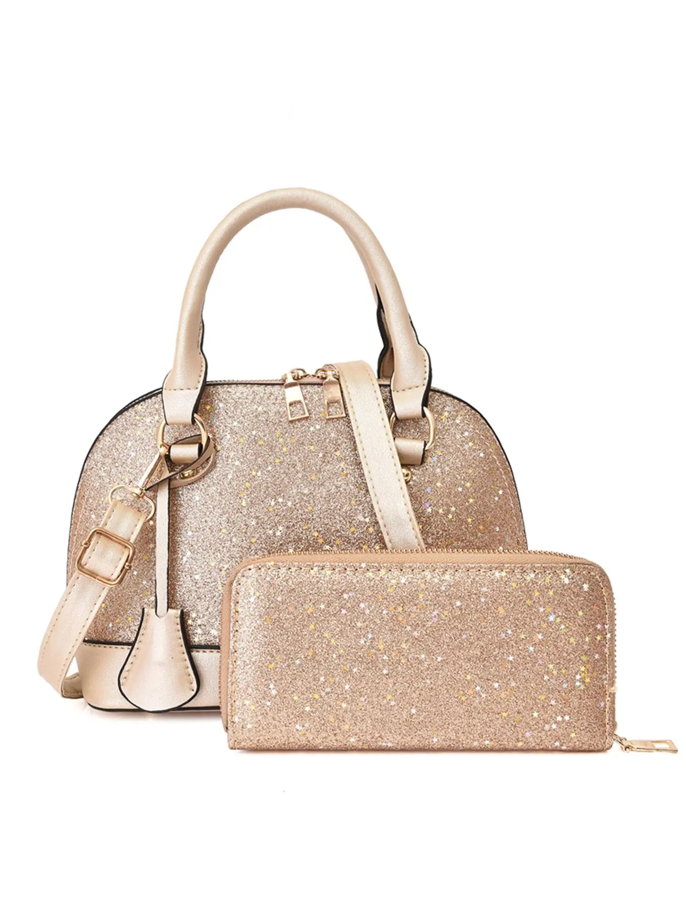 2pcs/set Women's Fashion Glitter Contrast Sequin Patched Design Handbag & Clutch, Trendy Evening Dome Bag & Clutch Bag for Party