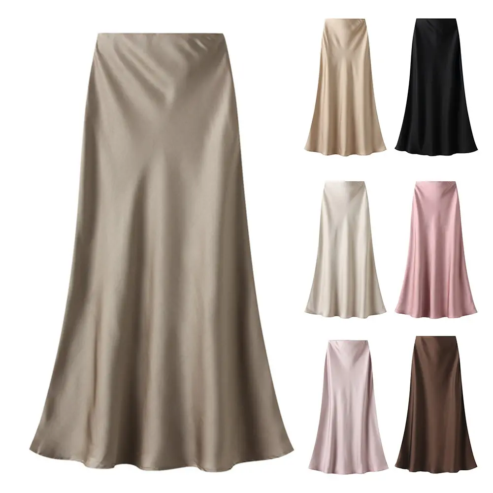 Women High Waist Long Skirt Satin Elegant Summer Office High Waist Mermaid skirt