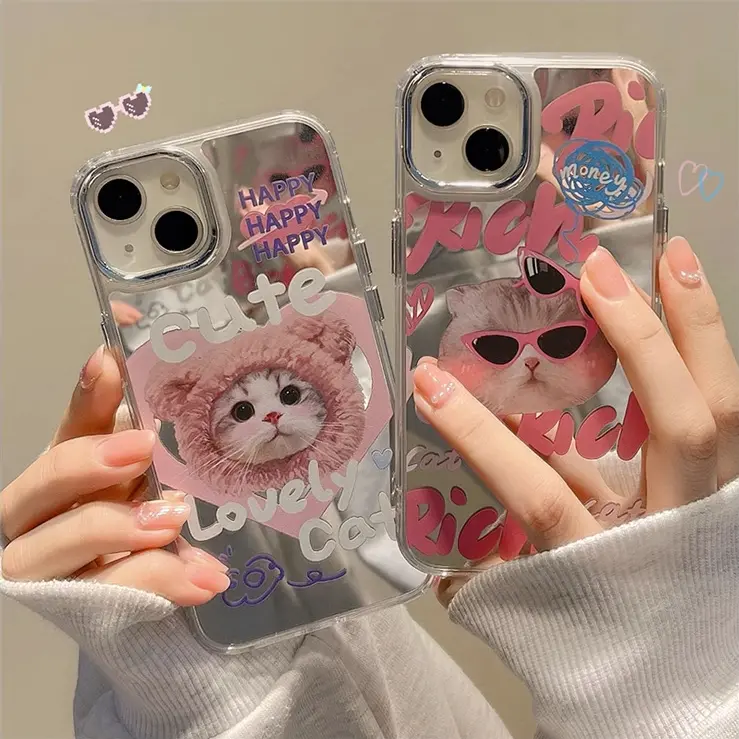 เคสไอโฟน11/12/13/14/15 Pro max เคสน่ารัก Cute Cat Mirror Case For iPhone 11,12,13,14,15,11PM,12PM,13PM,14PM,15PM