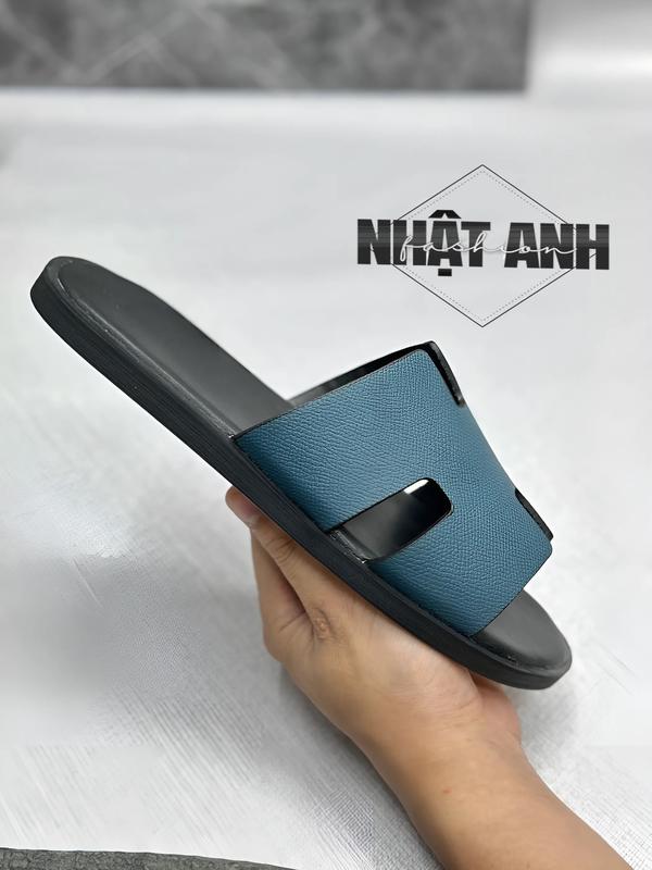 DÉP NAM - SC FORM LIKE AUTT - QUAI DA THẬT XANH NAVY DÀY 4 LI - ĐẾ FIPP SƠN VIỀN ĐEN Đế Bằng Sandal Caro DéP Cao Su Chống Trơn Slipper Kẻ Caro