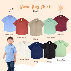 Yobebee Kemeja Katun Poplin Tangan Pendek Anak Laki-Laki Usia 2 4 6 8 10 12 Tahun Baju Atasan Kids Polos Slim-fitting Boy Shirt Cotton Model Casual Formal Kemeja Kerah Anak Cowok