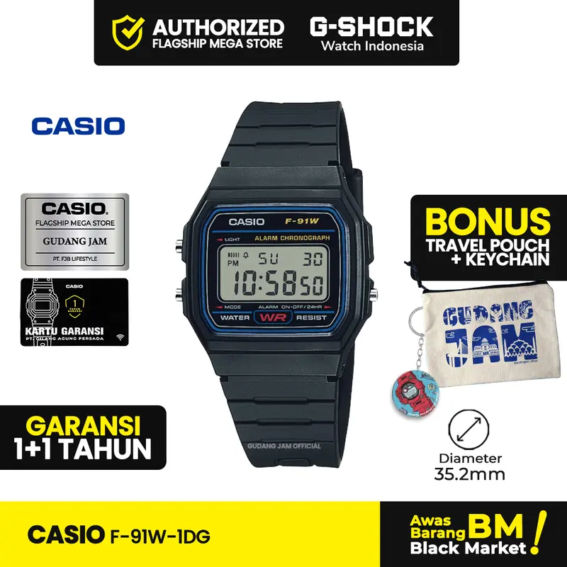 Casio General F-91W-1DG F-91W F-91 F91W F 91W Kaca Stopwatch 0