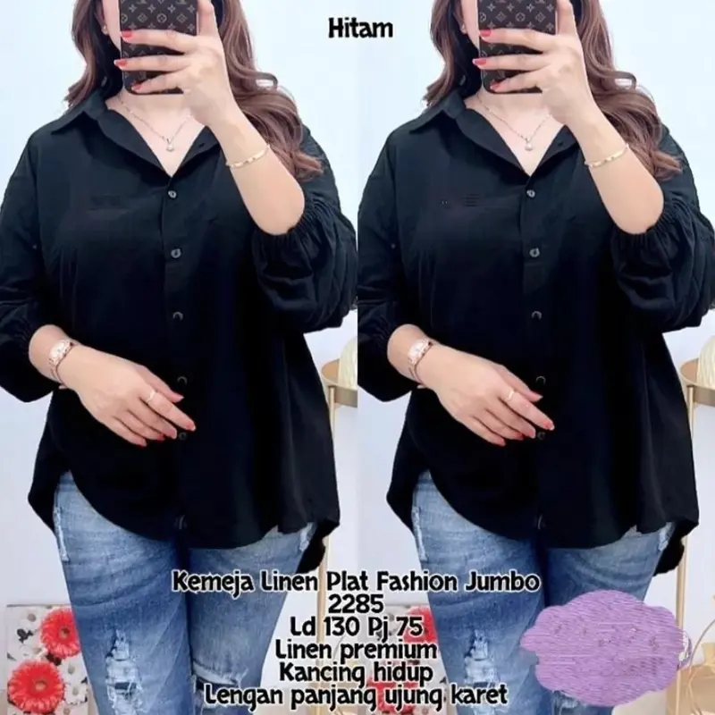 CLASSY OVERSIZE BLOUSE POLOLINEN ATASAN WANITA JUMBO Baju Panjang Tangan Karet 5