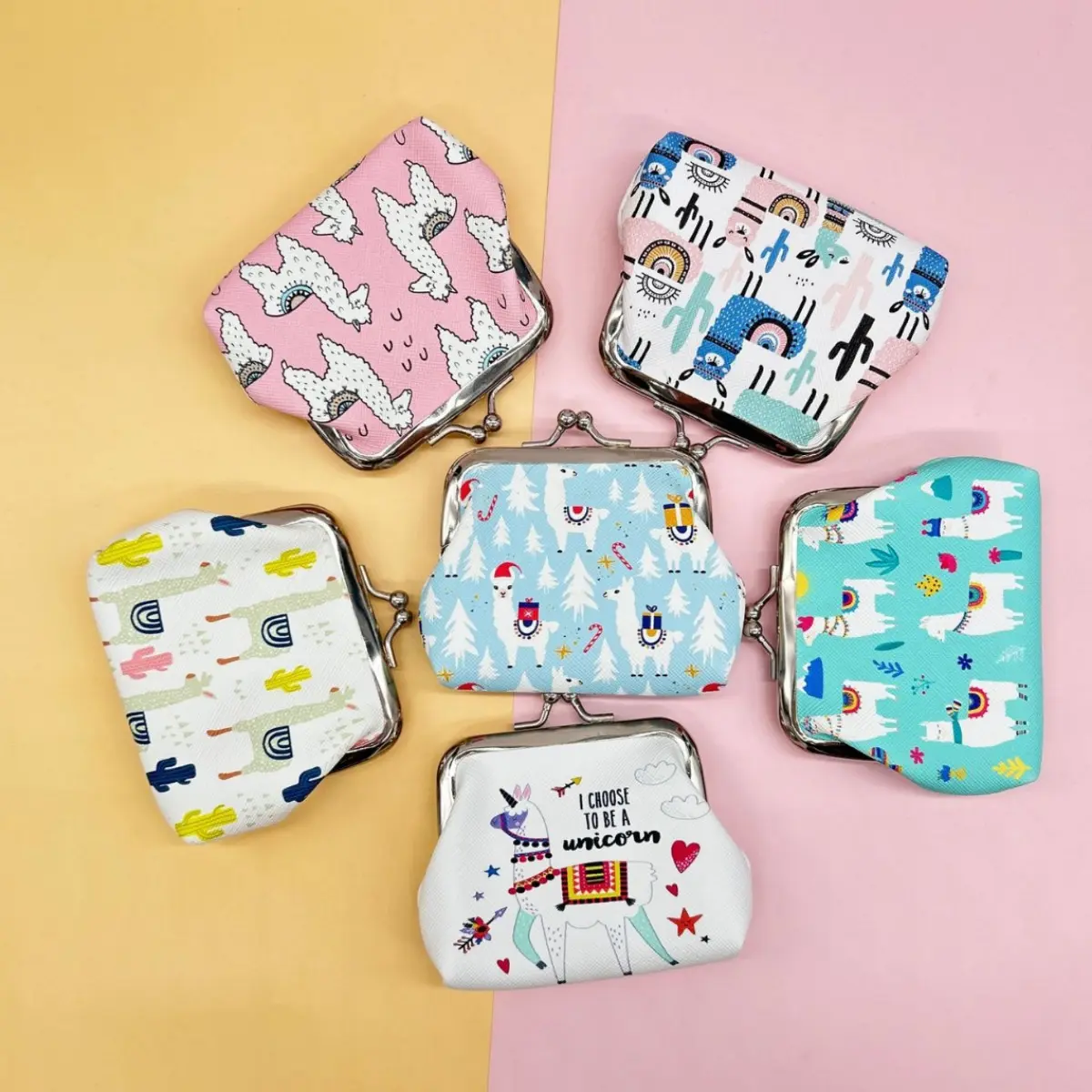 Dompet Syiling Alpaca, Warna Kartun, Gaya Ins, Comel dan Wanita, Sesuai untuk Kanak-kanak, dengan Gancu Besi Haiwan, Beg Kunci, Beg Barang Kemas, Dalam Stok