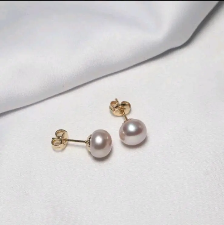 giwang tusuk mutiara asli air tawar rangka rhodium