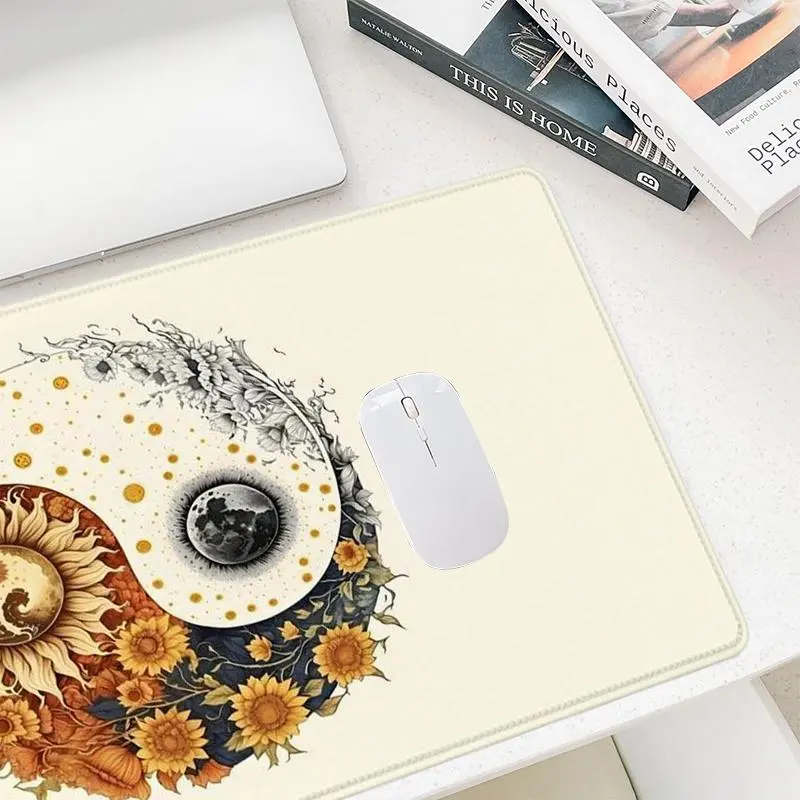 Sunflower Pattern Mouse Pad, Rectangle Gaming Mouse Pad, Office Desk Accessories, Non-Slip Rubber Base Stitched Edge Desk Pad for Home Office 6