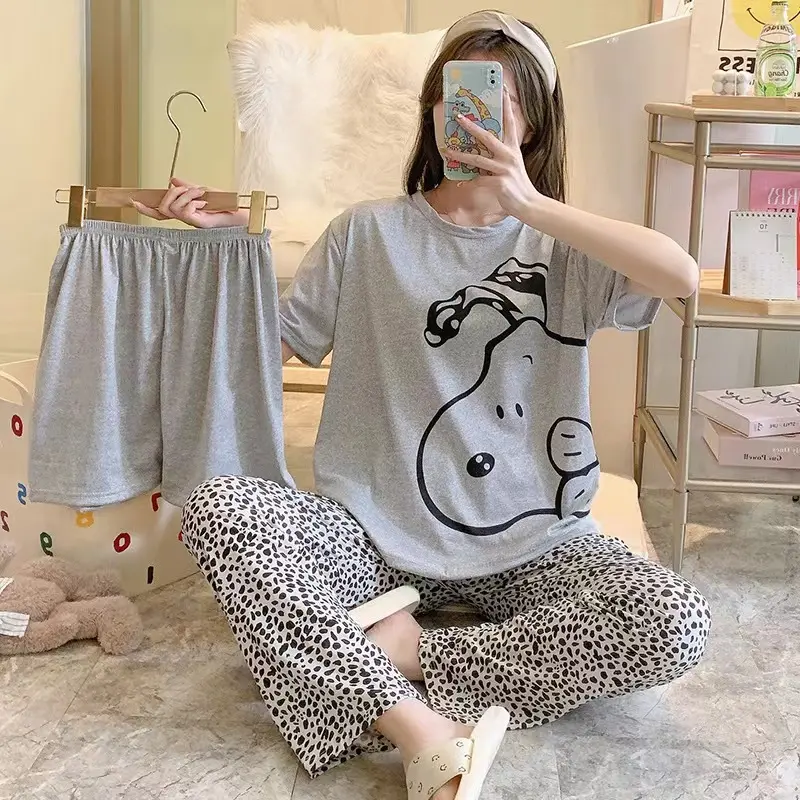 baju tidur wanita 3 in 1 spandeks premium motif karakter / piyama wanita spandeks lembut dan halus 0