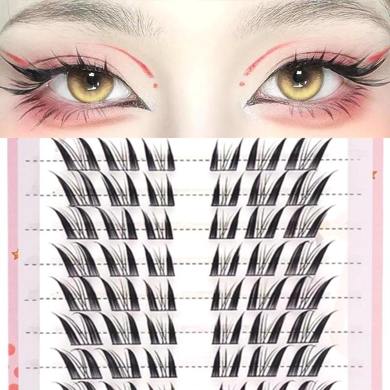 Dụng Cụ Trang Điểm Lông Mi Giả, Mô Phỏng Dòng Fox Chín Đuôi, Sức Chứa Lớn, Trông Tự Nhiên, Rõ Ràng Và Ngầu Cụm Đơn, Dày Và Phân Đoạn, Cú Vênh, Đi Kèm Với Chất Kết Dính, Thích Hợp Để Trang Điểm 1