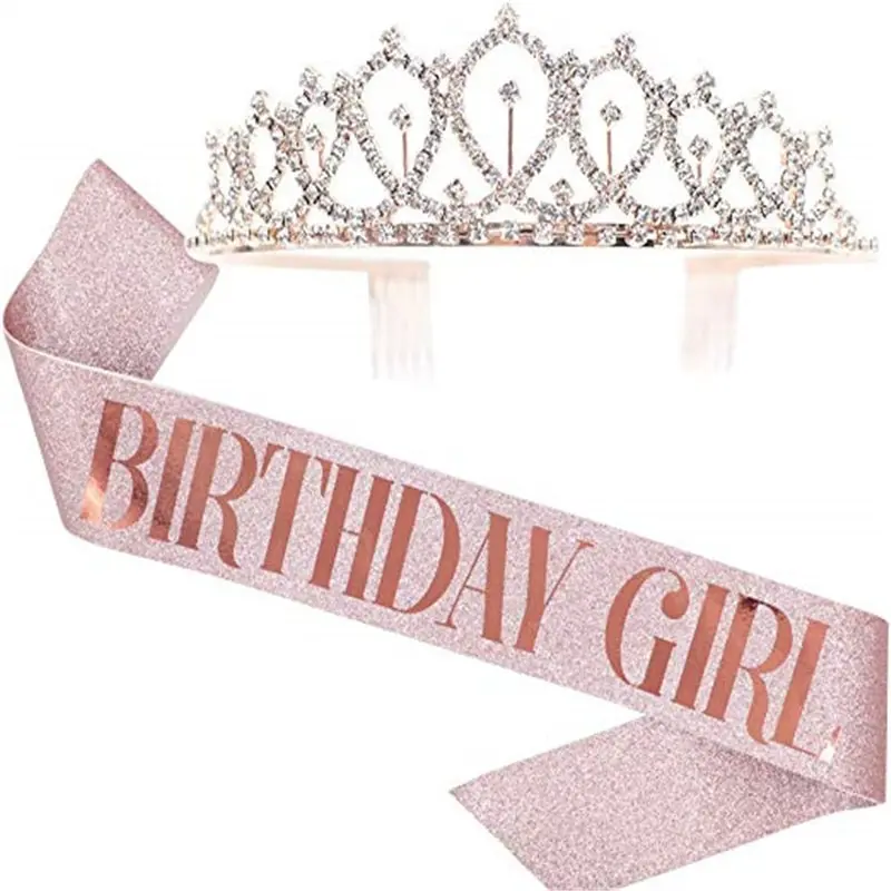 1 Set Birthday Party Glitter Shoulder Strap Crown Set Birthday Girl Party Etiquette Strap Headband Decoration Decor Ornaments